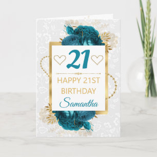 Teal Flowers and Gold Foil Birthday Card