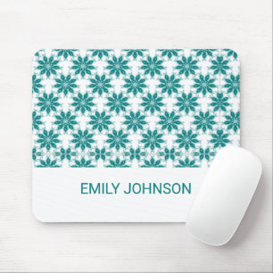 Teal flowers custom name white mouse pad