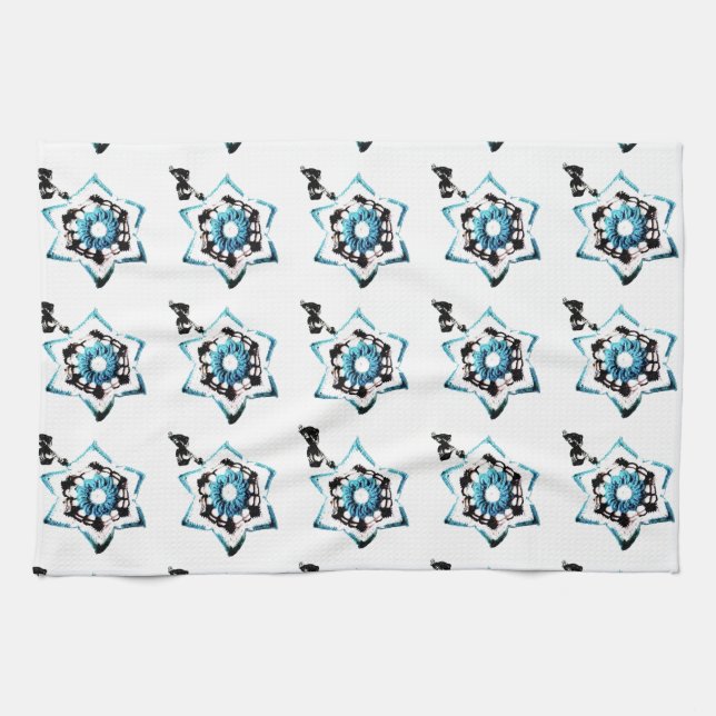 Teal Flowers Kitchen Towel (Horizontal)