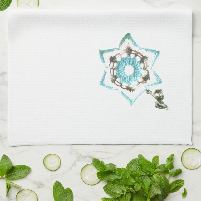 Teal Flowers Kitchen Towel (Folded)