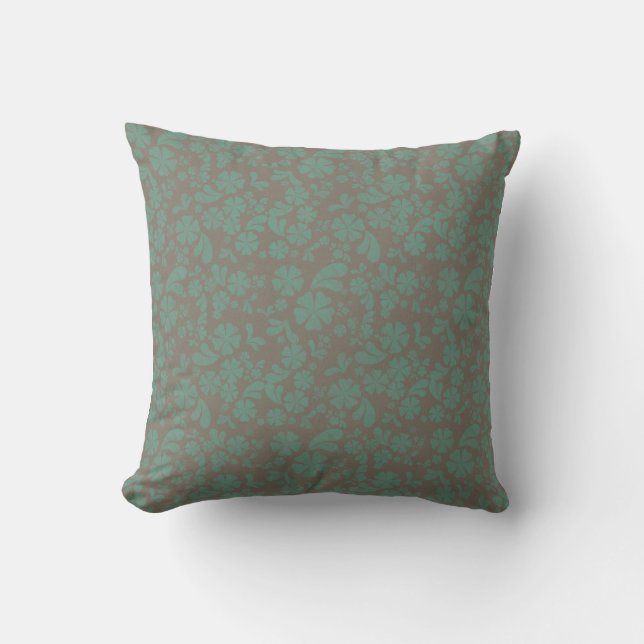 Teal Flowers on Grey MOJO Pillow (Front)
