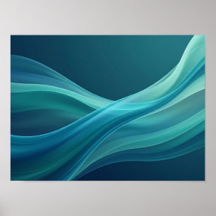Teal Flowing Ribbon Waves Abstract Poster