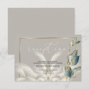 Teal Foliage Gold Ivory Pampas Grass Reception Invitation