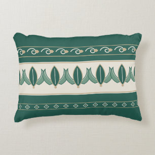 Teal Folk Floral Stripe Accent Pillow