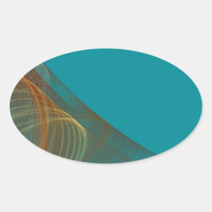 Teal Fractal Background Oval Sticker