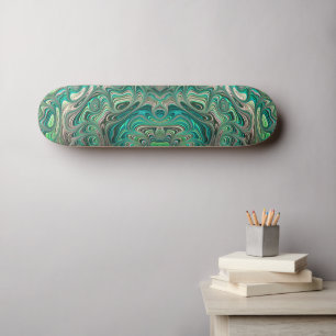 Teal Fractal Paua Abalone Shell Nautical Theme Art Skateboard