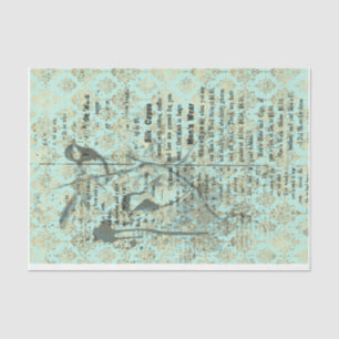 Teal french Birds 18lb decoupage Tissue Paper