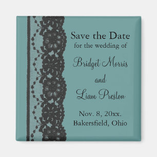 Teal French Lace Save the Date Magnet