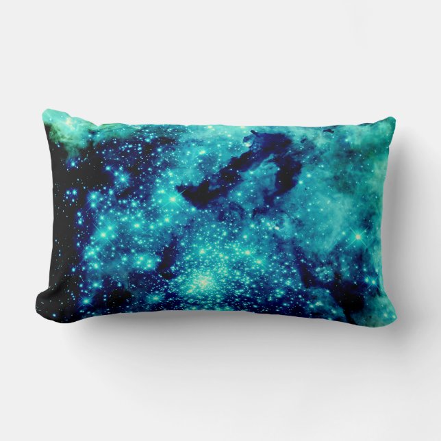 Teal Galaxy Lumbar Pillow (Front)