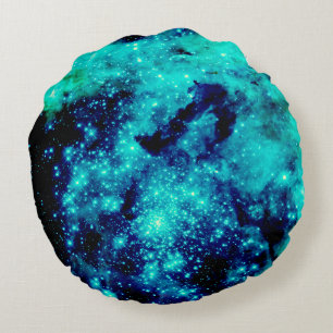 Teal Galaxy Round Pillow