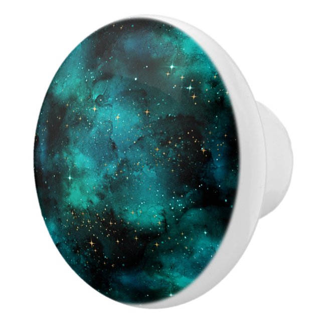 Teal Galaxy Series Design 1  Ceramic Knob (Right)