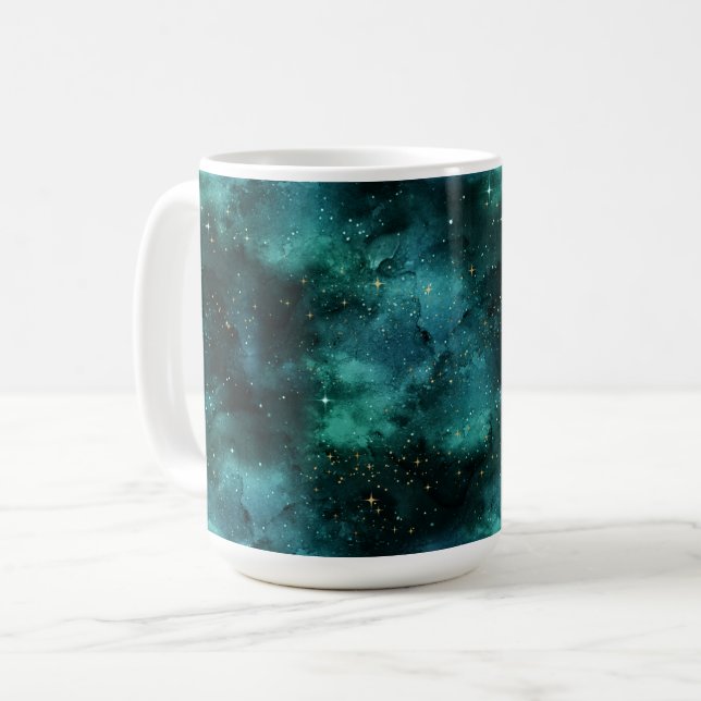 Teal Galaxy Series Design 1 Coffee Mug (Front Left)