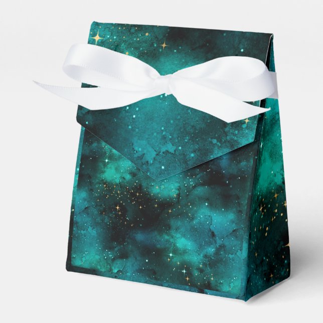 Teal Galaxy Series Design 1 Tote Bag Favor Box (Front Side)