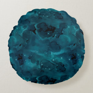 Teal Galaxy Series Design 5 Round Pillow