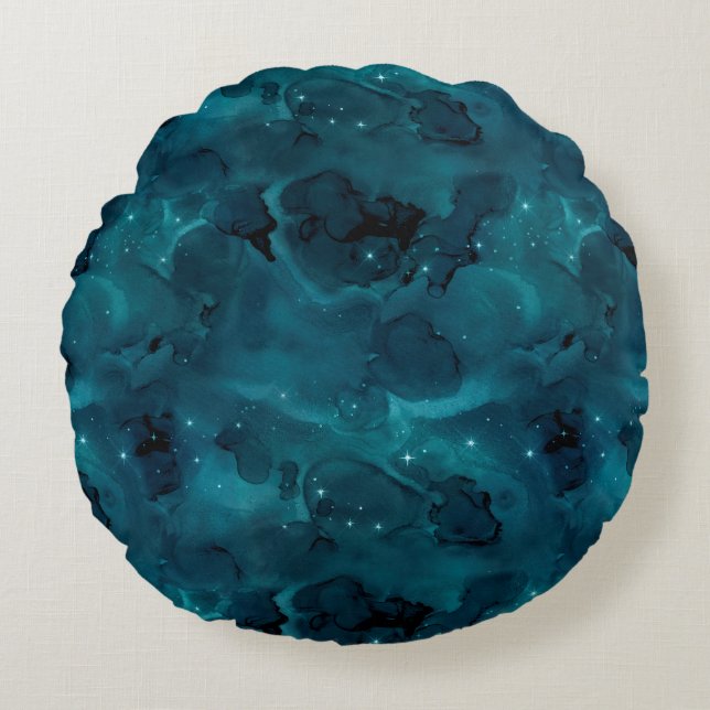 Teal Galaxy Series Design 5 Round Pillow (Front)