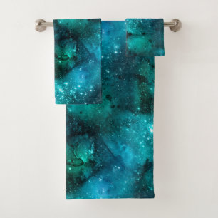 Teal Galaxy Series Design 6 Bath Towel Set