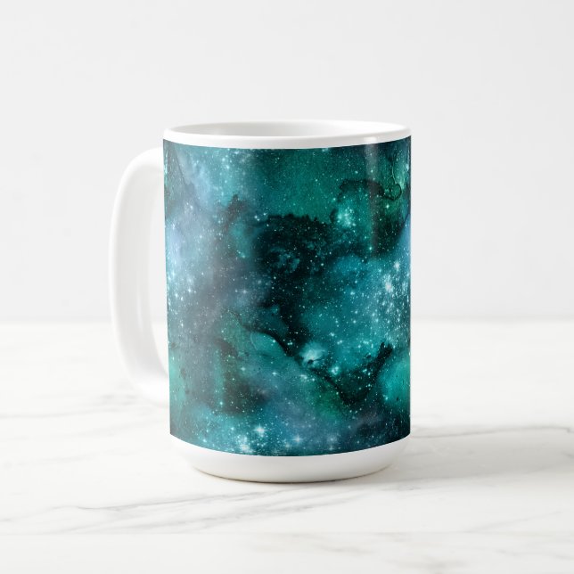 Teal Galaxy Series Design 6  Coffee Mug (Front Left)