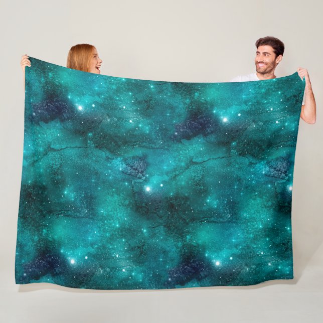 Teal Galaxy Series Design 8  Fleece Blanket (In Situ)