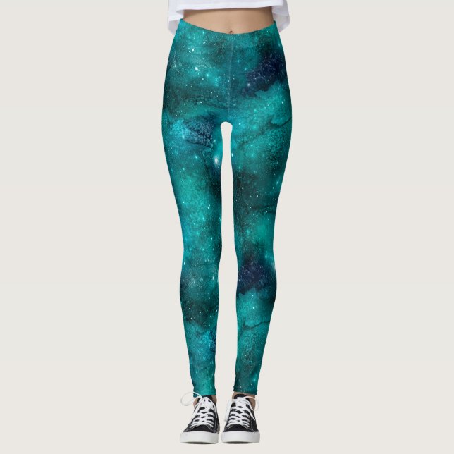 Teal Galaxy Series Design 8 Leggings (Front)