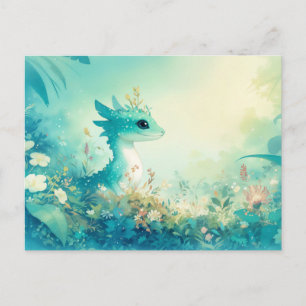 Teal Gecko in Magical Wildflower Forest Landscape Postcard