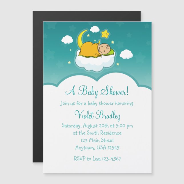 Teal Gender Neutral Baby Shower Magnetic Invites (Front/Back)
