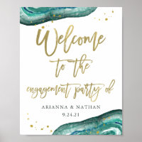 Teal Geode and Gold Engagement Party Welcome