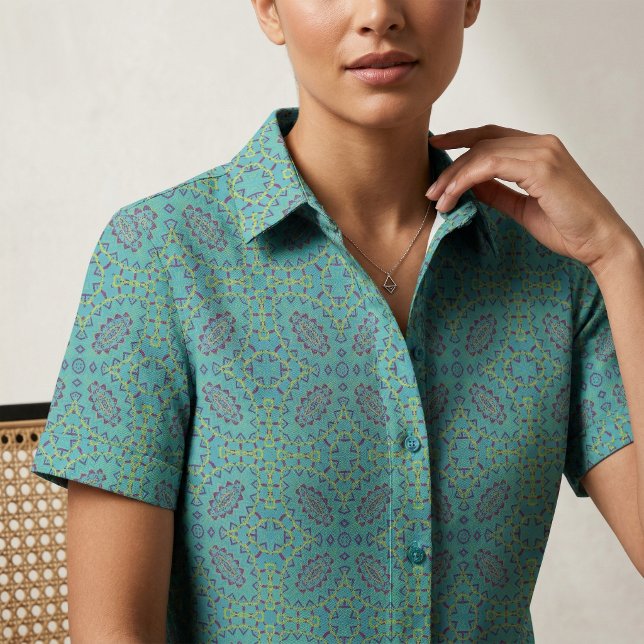 Teal Geometric Boho Moroccan Mosaic Pattern Fabric (Creator Uploaded)
