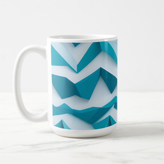 Teal Geometric Chevron 3D Pattern Coffee Mug (Left)