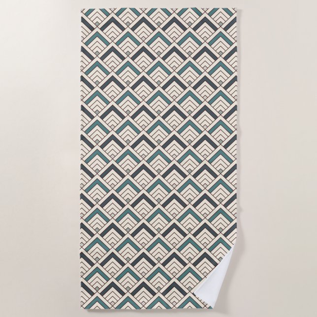 Teal Geometric Pattern Beach Towel (Front)