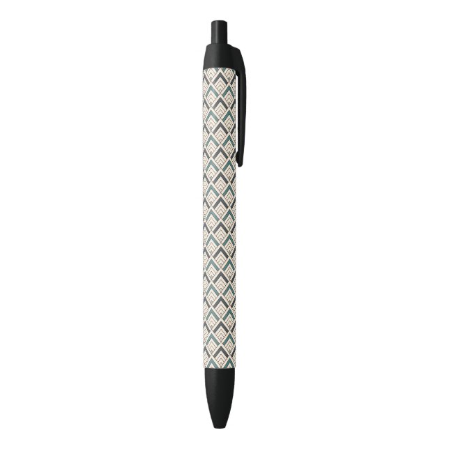 Teal Geometric Pattern Black Ink Pen (Bottom (Vertical))