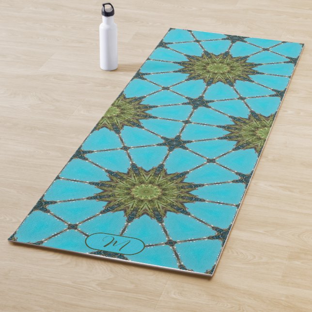 Teal Geometric Pattern Colourful Yoga Mat (In Situ)