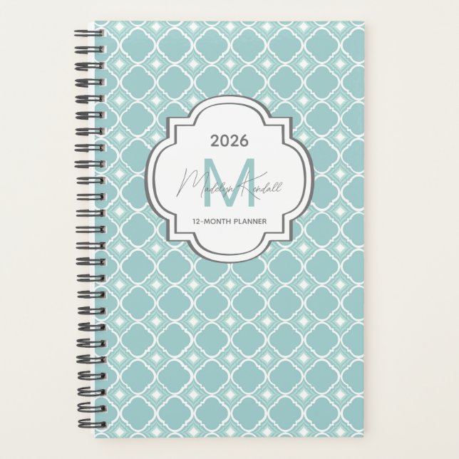 Teal Geometric Pattern Custom Monogram Name (Devant)
