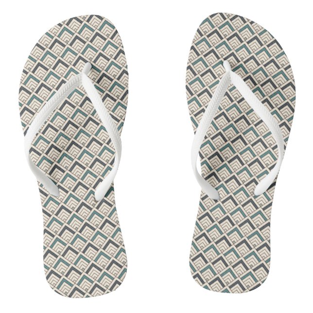 Teal Geometric Pattern Flip Flops (Footbed)