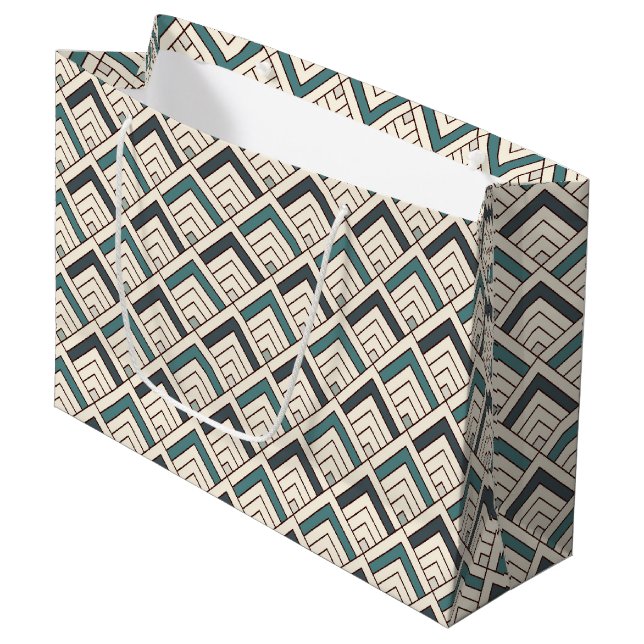 Teal Geometric Pattern Large Gift Bag (Front Angled)