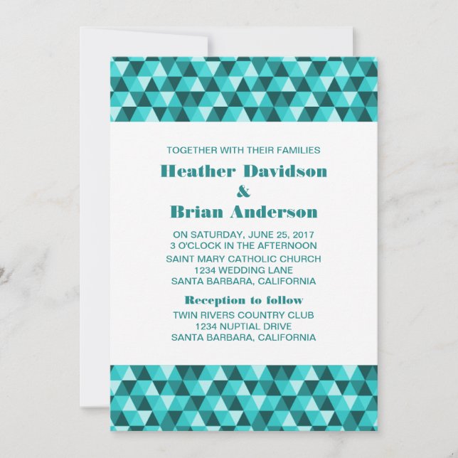 Teal Geometric Triangles Wedding Invite (Front)