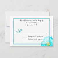 Teal Gerber Daisy Simple Wedding Invitation