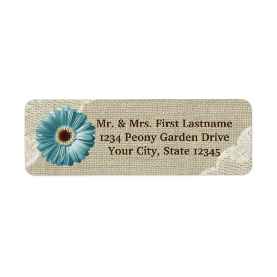 Teal Gerbera Daisy and Lace Return Address Label