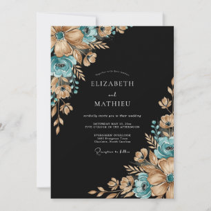 Teal Gilded Botanical Romance Wedding Invitation