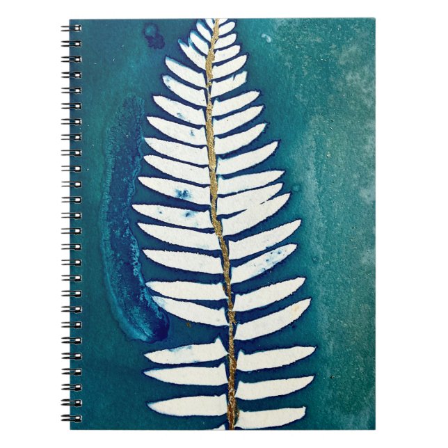 Teal Gilded Cyanotype Fern Spiral Notebook (Front)