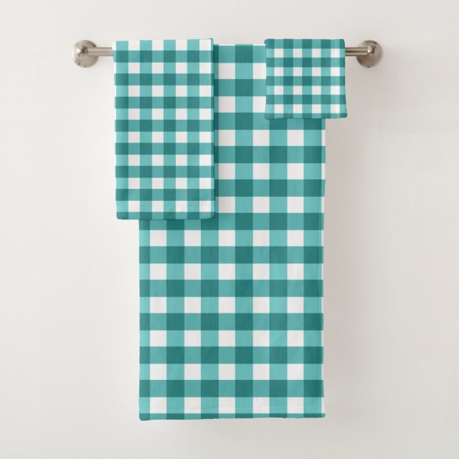 Teal gingham bath towel set (Insitu)