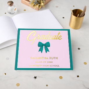 Teal Gingham Bow Graduation Party Guest Book