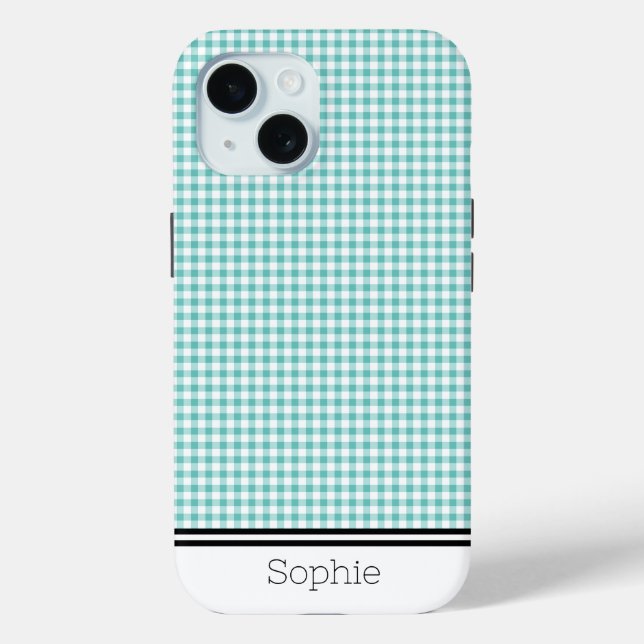 Teal Gingham Custom Samsung Case-Mate iPhone Case (Back)