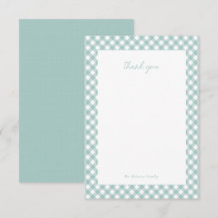 Teal gingham cute simple personalized baby shower thank you card