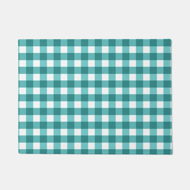 Teal gingham doormat (Front)