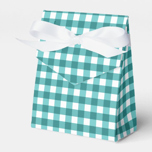 Teal gingham favor box (Front Side)