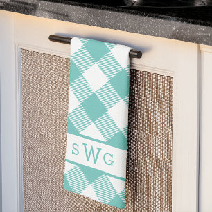 Teal Gingham Monogram Kitchen Towel