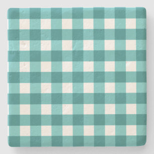 Teal gingham stone coaster