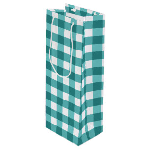 Teal gingham wine gift bag