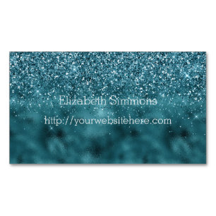 Teal Glam Glitzy Glitter Magnetic Business Card
