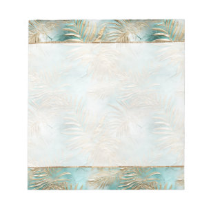 Teal Glam Gold White Tropical Leaves Notepad